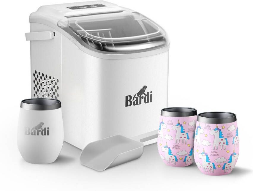 Bardi Deluxe IJsblokjesmachine Set 1 2 Liter Wit 12KG IJsblokjes in 24 uur met IJsschep Inclusief 3 Luxe Thermosbekers en Ijsschep Eenhoorn
