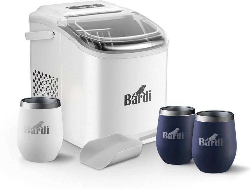 Bardi Deluxe IJsblokjesmachine Set 1 2 Liter Wit 12KG IJsblokjes in 24 uur met IJsschep Inclusief 3 Luxe Thermosbekers en Ijsschep Blauw