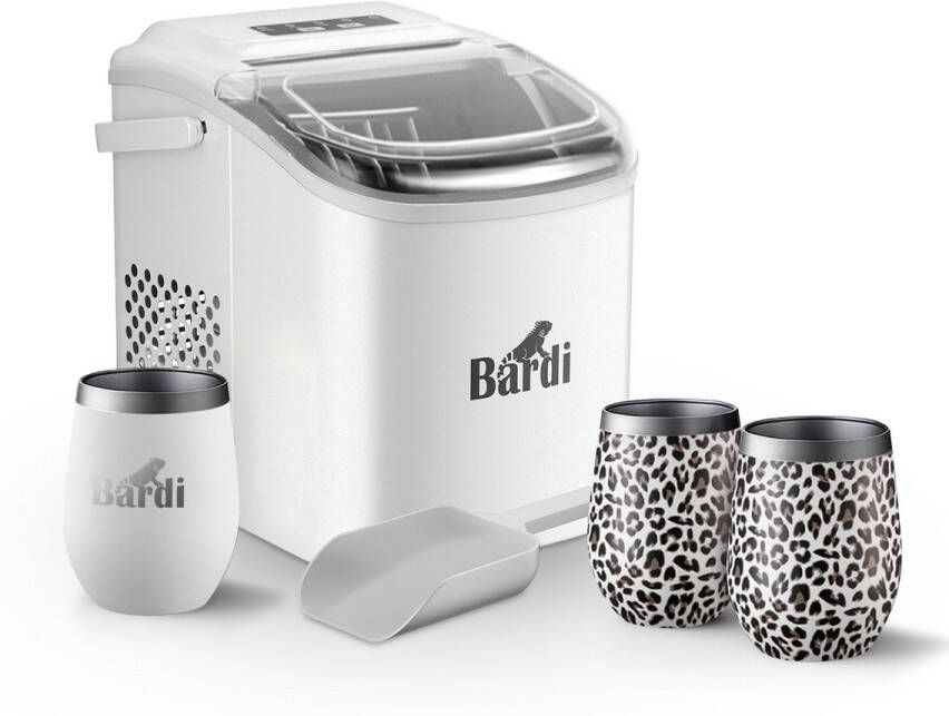 Bardi Deluxe IJsblokjesmachine Set 1 2 Liter Wit 12KG IJsblokjes in 24 uur met IJsschep Inclusief 3 Luxe Thermosbekers en Ijsschep Leo