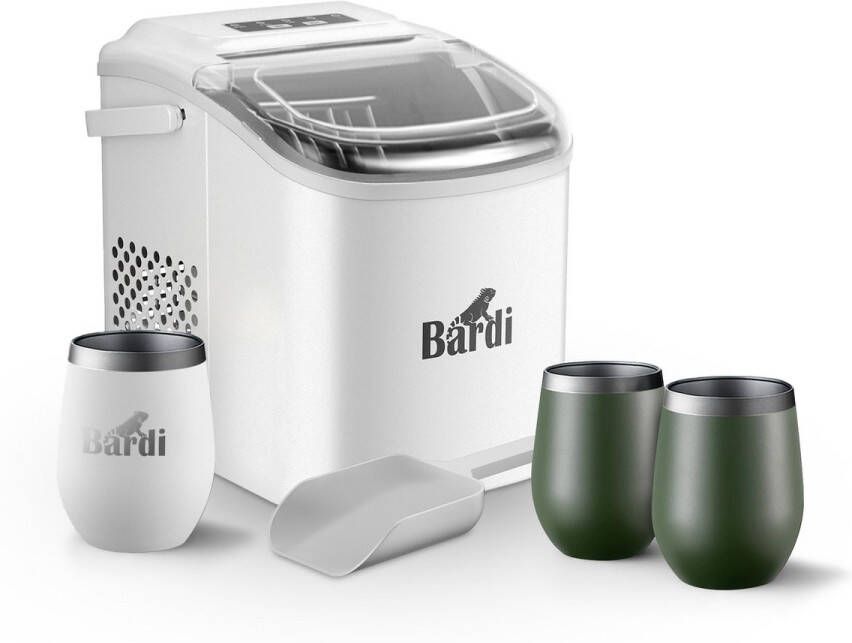 Bardi Deluxe IJsblokjesmachine Set 1 2 Liter Wit 12KG IJsblokjes in 24 uur met IJsschep Inclusief 3 Luxe Thermosbekers en Ijsschep Groen