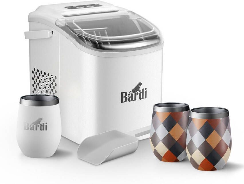 Bardi Deluxe IJsblokjesmachine Set 1 2 Liter Wit 12KG IJsblokjes in 24 uur met IJsschep Inclusief 3 Luxe Thermosbekers en Ijsschep Blok