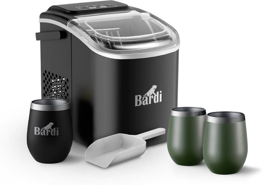 Bardi Deluxe IJsblokjesmachine Set 1 2 Liter Zwart 12KG IJsblokjes in 24 uur met IJsschep Inclusief 3 Luxe Thermosbekers en Ijsschep Groen
