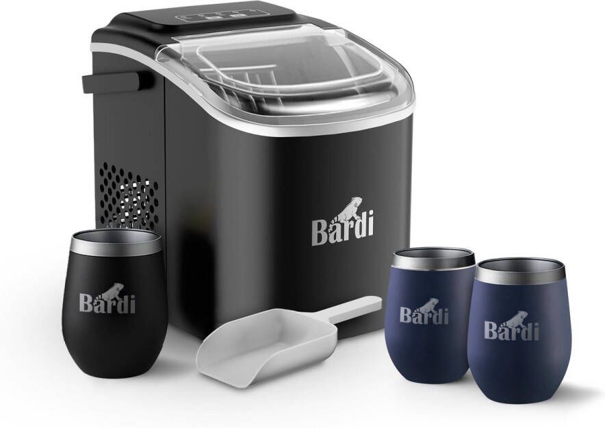 Bardi Deluxe IJsblokjesmachine Set 1 2 Liter Zwart 12KG IJsblokjes in 24 uur met IJsschep Inclusief 3 Luxe Thermosbekers en Ijsschep Blauw