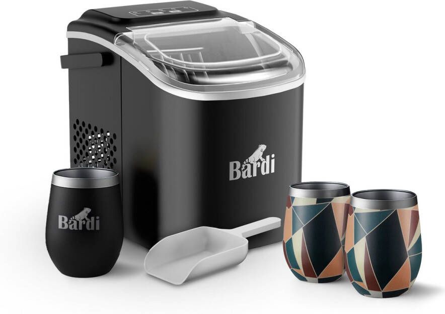Bardi Deluxe IJsblokjesmachine Set 1 2 Liter Zwart 12KG IJsblokjes in 24 uur met IJsschep Inclusief 3 Luxe Thermosbekers en Ijsschep Abstract Colours