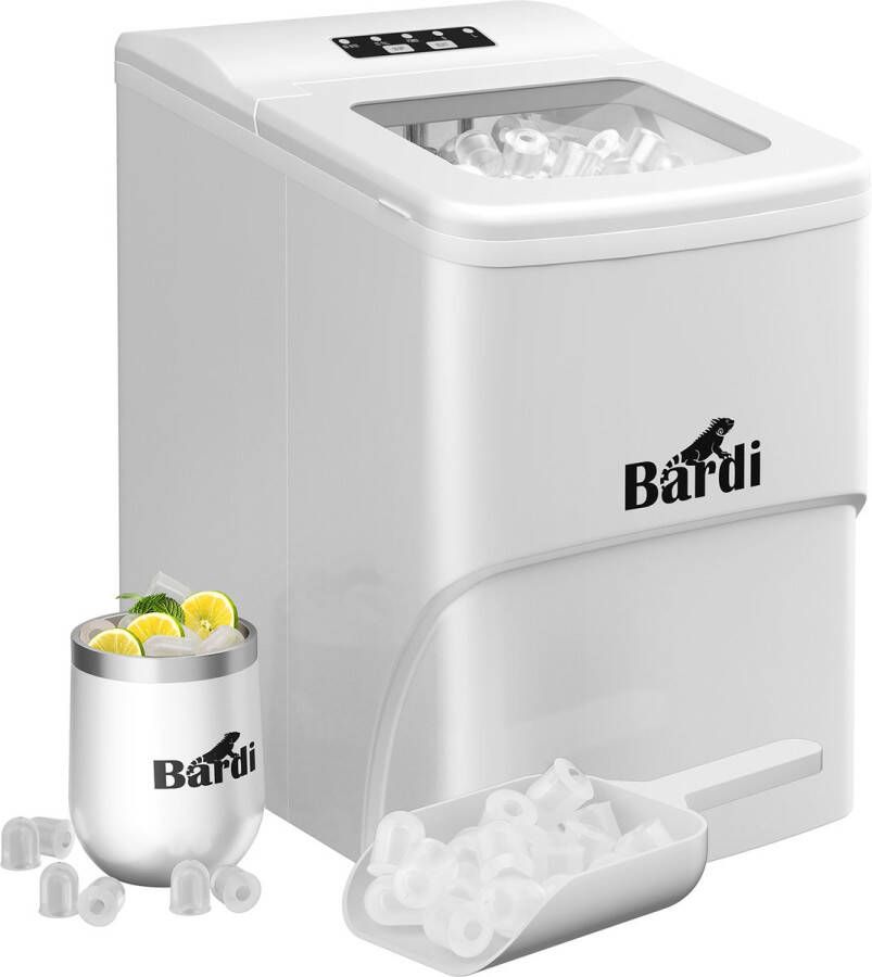 Bardi IJsblokjesmachine 2 Liter 12KG IJsblokjes in 24 uur met IJsschep Inclusief Luxe Thermosbeker en Ijsschep Wit