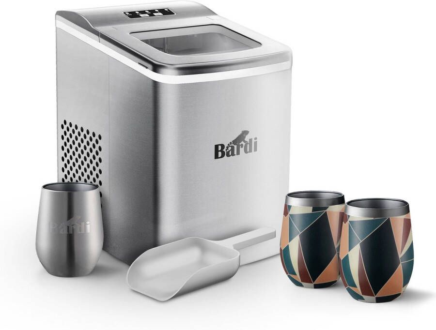 Bardi IJsblokjesmachine Set 2 Liter RVS 12KG IJsblokjes in 24 uur met IJsschep Inclusief 3 Luxe Thermosbekers en Ijsschep Abstract Colours