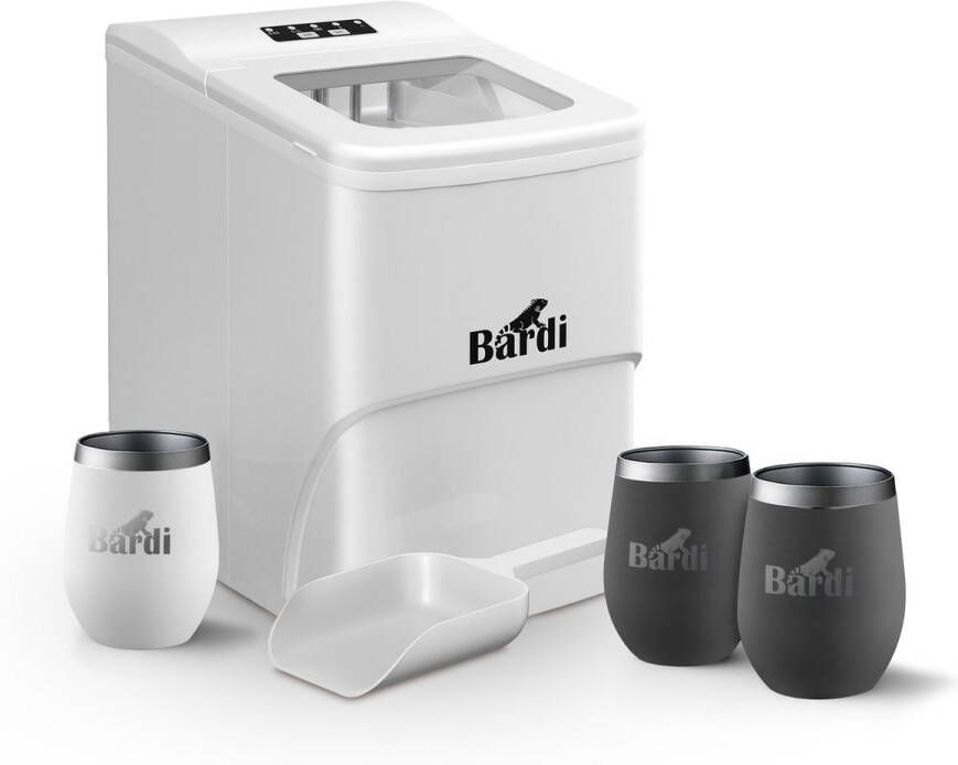 Bardi IJsblokjesmachine Set 2 Liter Wit 12KG IJsblokjes in 24 uur met IJsschep Inclusief 3 Luxe Thermosbekers en Ijsschep Grijs