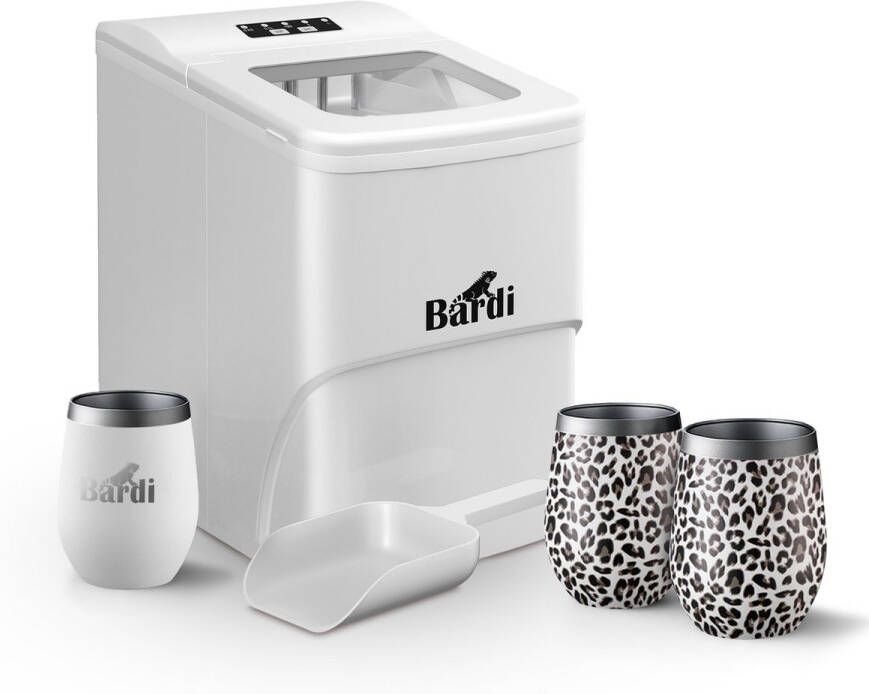 Bardi IJsblokjesmachine Set 2 Liter Wit 12KG IJsblokjes in 24 uur met IJsschep Inclusief 3 Luxe Thermosbekers en Ijsschep Leo