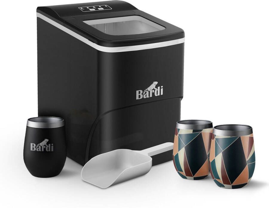 Bardi IJsblokjesmachine Set 2 Liter Zwart 12KG IJsblokjes in 24 uur met IJsschep Inclusief 3 Luxe Thermosbekers en Ijsschep Abstract Colours