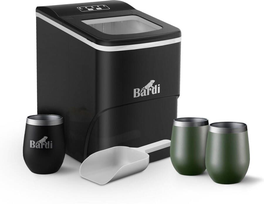 Bardi IJsblokjesmachine Set 2 Liter Zwart 12KG IJsblokjes in 24 uur met IJsschep Inclusief 3 Luxe Thermosbekers en Ijsschep Groen
