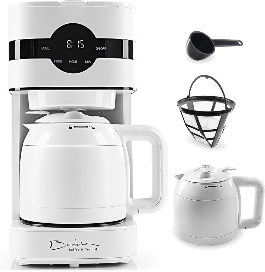 Barista Filterkoffiezetapparaat met Thermoskan – Filterkoffiemachine met aanraakscherm en timerfunctie inclusief permanent filter. 900 W vermogen 1 25 L watertank – genoeg voor 8 kopjes heerlijke koffie