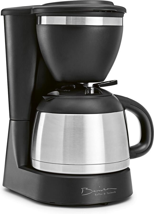 Barista Koffie & Techniek Koffiezetapparaat 830 watt 1 l compact filterkoffiezetapparaat voor gemalen koffie Koffiezetapparaat voor 8 kopjes met dubbelwandige roestvrijstalen thermoskan & permanentfilter