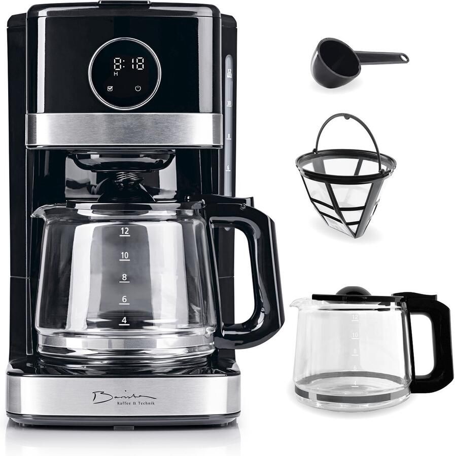 Barista Koffiemachine met Touchdisplay Filterkoffiezetapparaat 900W met Glazen Kan – 1 5 liter Koffiekan Filtermachine voor Gemalen Koffie – tot 12 Koppen Koffie