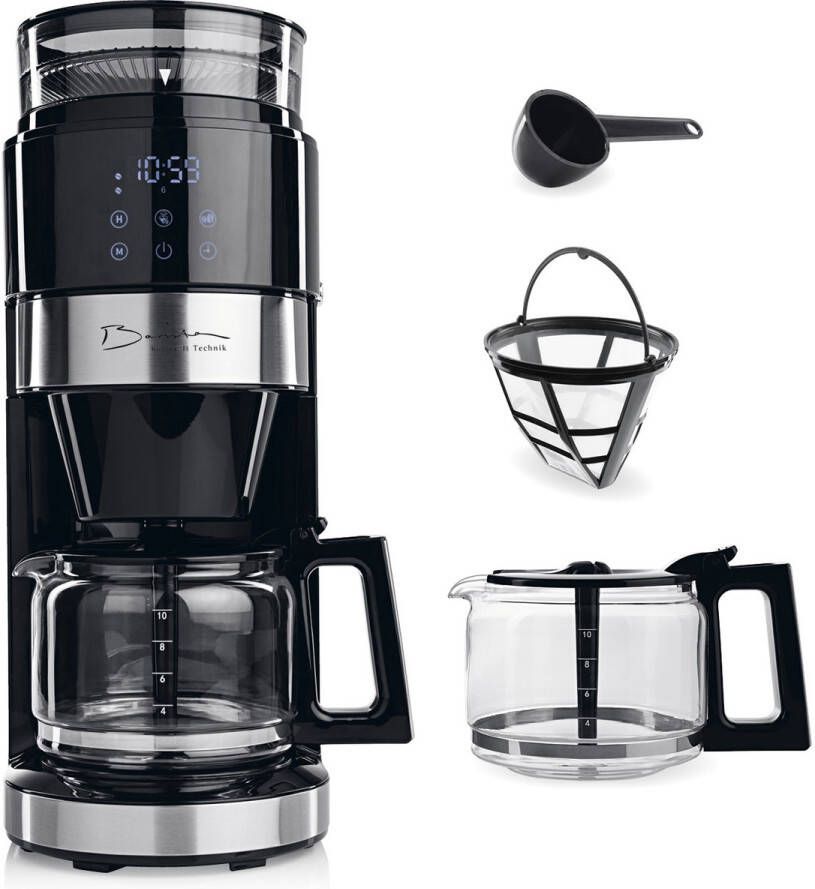 Barista koffiemachine met molen Filterkoffiezetapparaat met glazen kan 900W filtermachine met touchdisplay en timerfunctie voor tot 10 kopjes 1 25 liter koffiekan Voor bonen en gemalen koffie