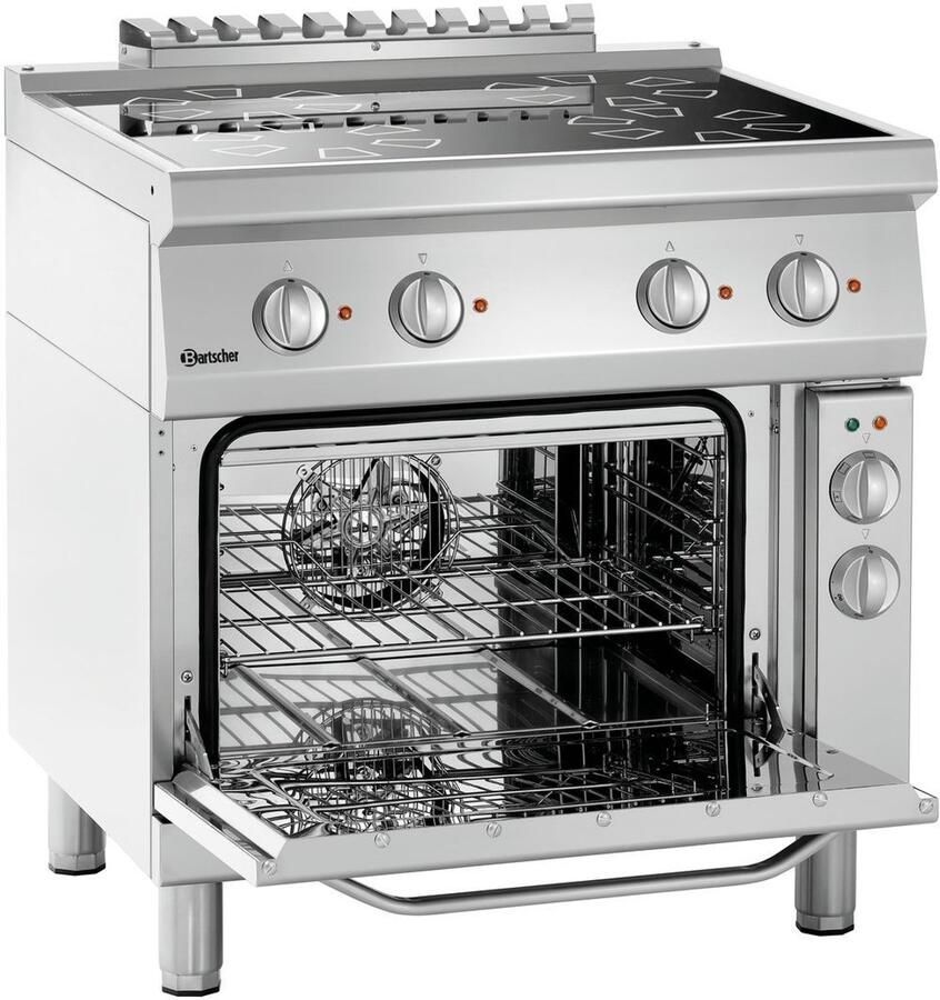 Bartscher Fornuis Elektrisch EBO 4 Kookplaten 4x 2-3 kW Elektrische Oven 1 1 GN 58L 3-6 kW 800x700x850mm Horeca Oven Horeca