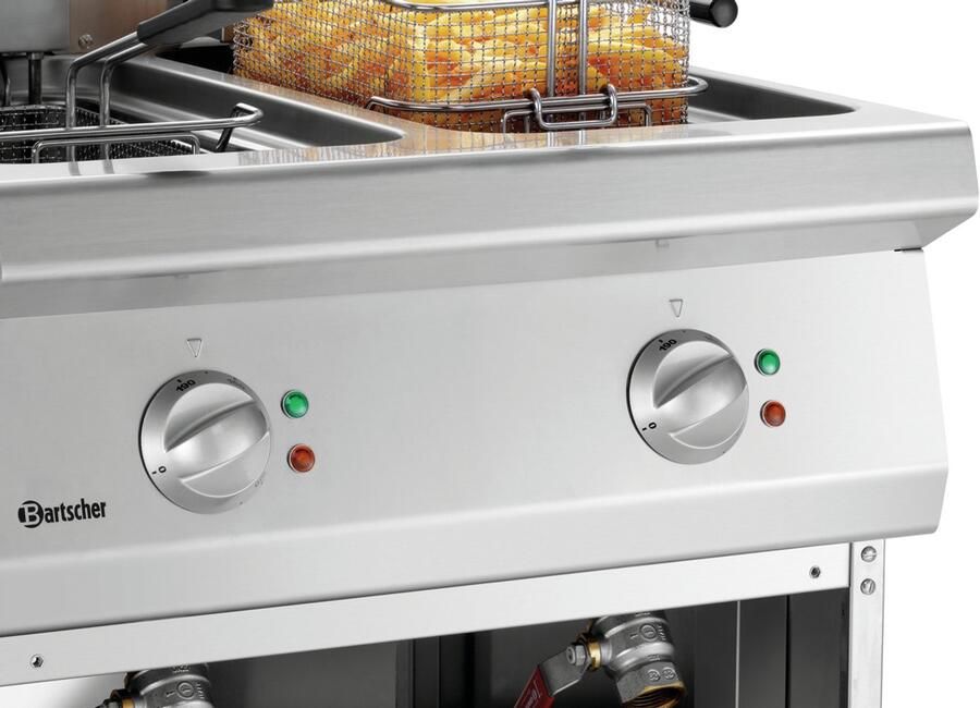 Bartscher Friteuse SERIE 700 Elektrisch 11+11L 100°C 190°C 400V Aftapkranen 600x700x850mm Horeca friteuse