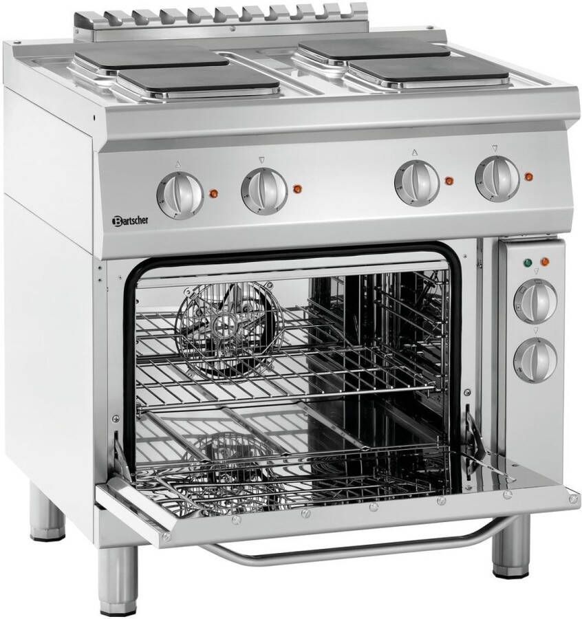 Bartscher Elektrisch Fornuis 700- B800- 4 PL- EBO 4 Rechthoekige Kookplaten Convectieoven 14-05 kW 800x700x850mm Horeca Oven Horeca Fornuis