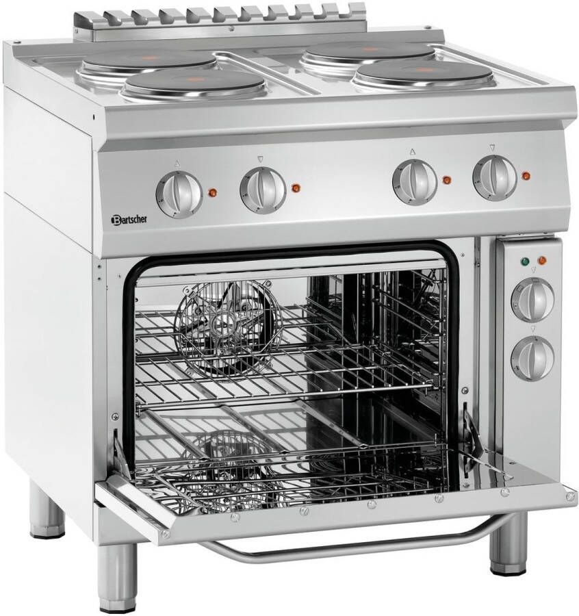 Bartscher Elektrisch Fornuis 700- B800- 4PL- EBO 4 Kookplaten Elektrische Convectieoven 14-05 kW 800x700x850mm Horeca Oven Horeca Fornuis
