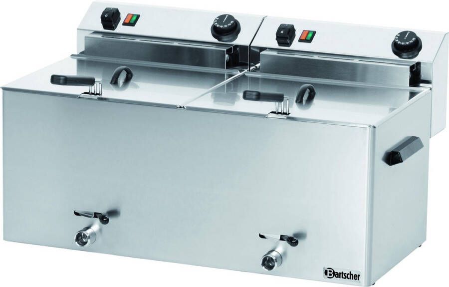 Bartscher Elektrische Dubbele-Friteuse Met aftapkranen 2 x 10 liter 400V 16 2kw 750x450x(H)375 mm