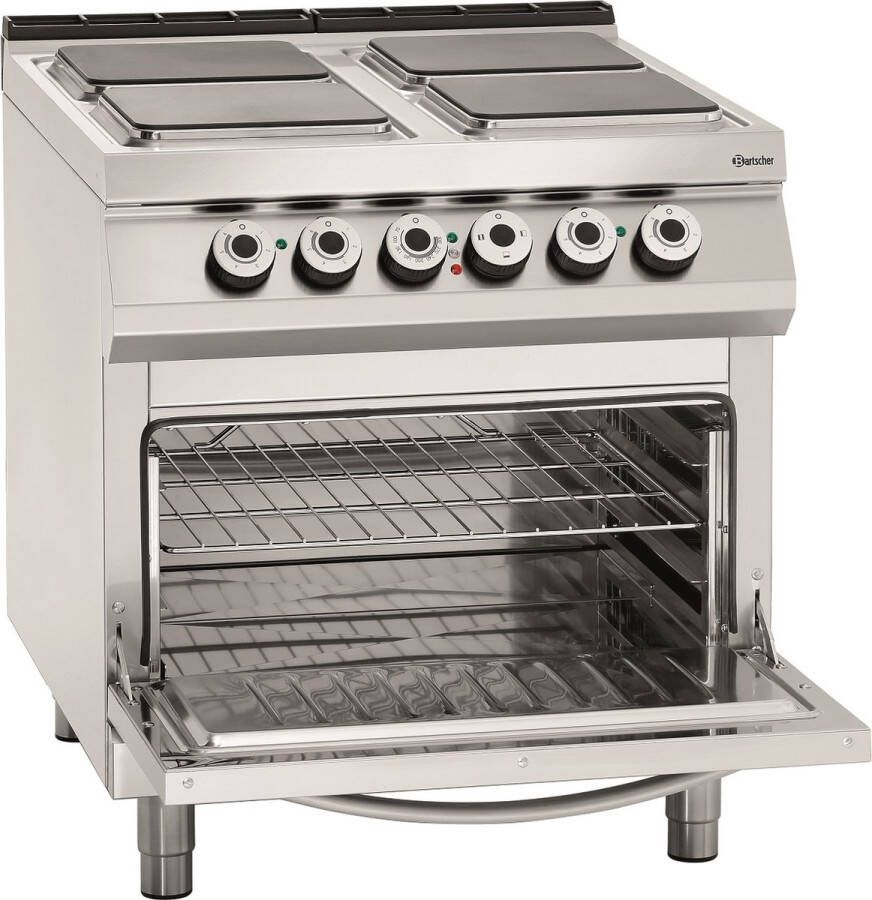 Bartscher Fornuis EO Elektrisch 4 Kookplaten 4kW Elektrische Oven 2 1 GN 800x900x900mm Horeca Oven Horeca