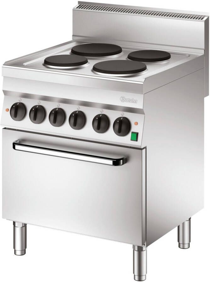 Bartscher Fornuis Elektrisch 4 Kookplaten 2x 2.6kW + 2x 1.5kW Elektrische Oven 4.3kW 700x650x870mm Horeca Oven Horeca