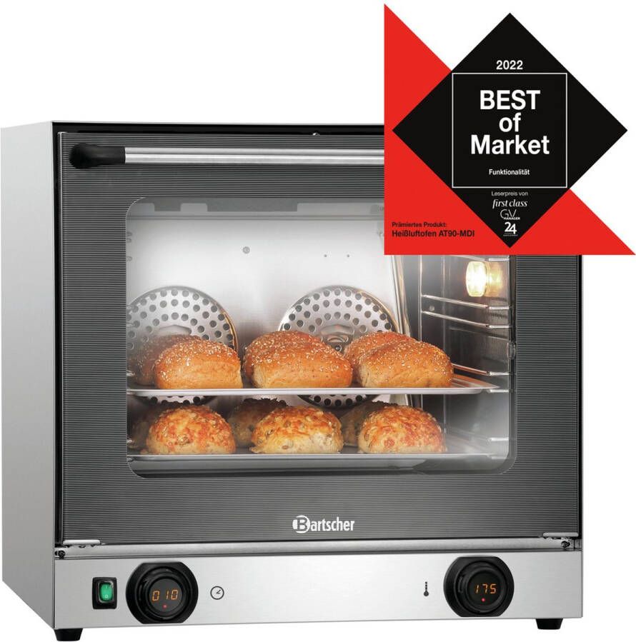 Bartscher Heteluchtoven AT90-MDI 4 niveaus 2 ventilatoren 50-300°C 230V 595x615x580mm Horeca Oven