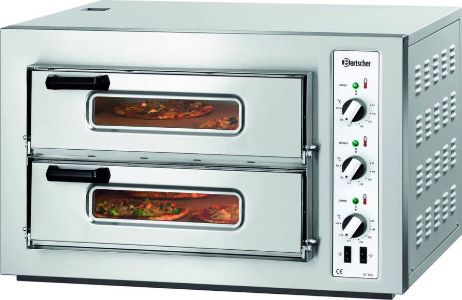 Bartscher Pizza Oven RVS 2x 4 Pizza s Ø25cm 2 Kamers 400V 800x750x510mm Horeca Oven