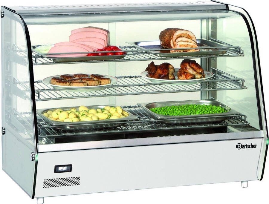 Bartscher Warmhoudvitrine RVS 3 Roosters 2 Schuifruiten LED Verlichting 860x570x(h)670mm