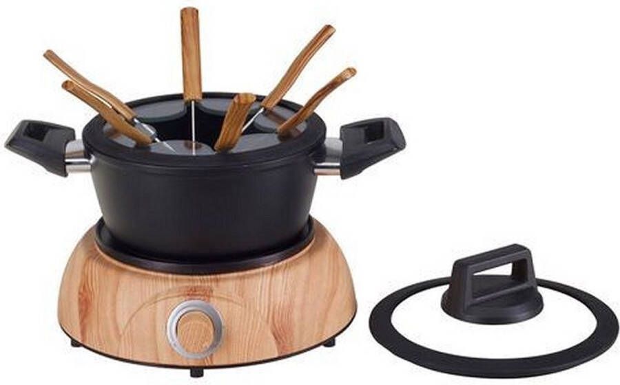 MaatShopXL Nouvel WOOD 6-Persoons Fondueset Zwart Hout