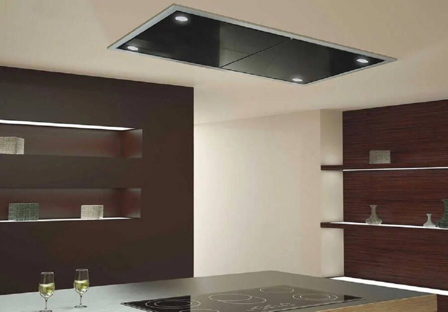 BAUMANN afzuigakap Carina 120 Zwart plafondafzuigkap 120x60cm zwart glas 1000m3 h plafondventilator