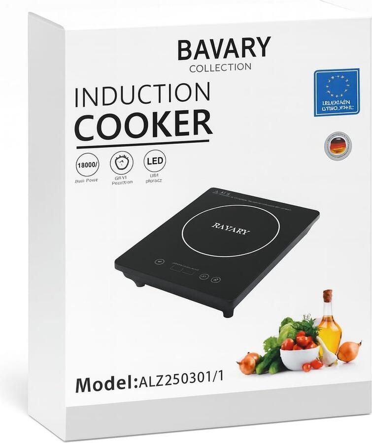 BAVARY Collection Inductie Kookplaat 1800W – LED Display – Beveiligd & Snel Verwarmen – 1-Pits Kookplaat