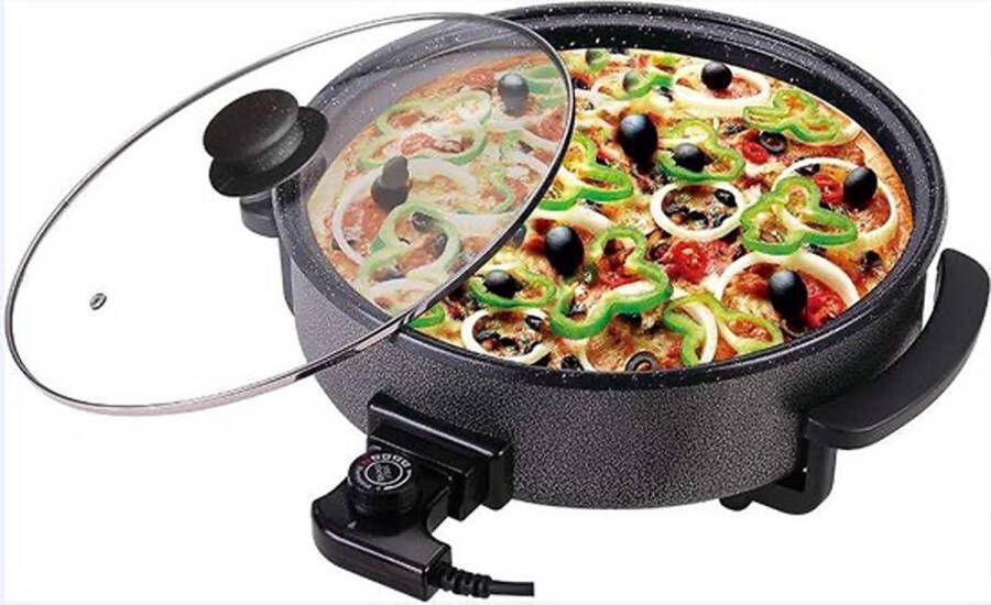 Royal Swiss Luxe Swiss Hapjespan Elektrische Hapjespan 36 cm x 9 cm diep Pizza pan Regelbare thermostaat Met deksel Paella pan Zwart