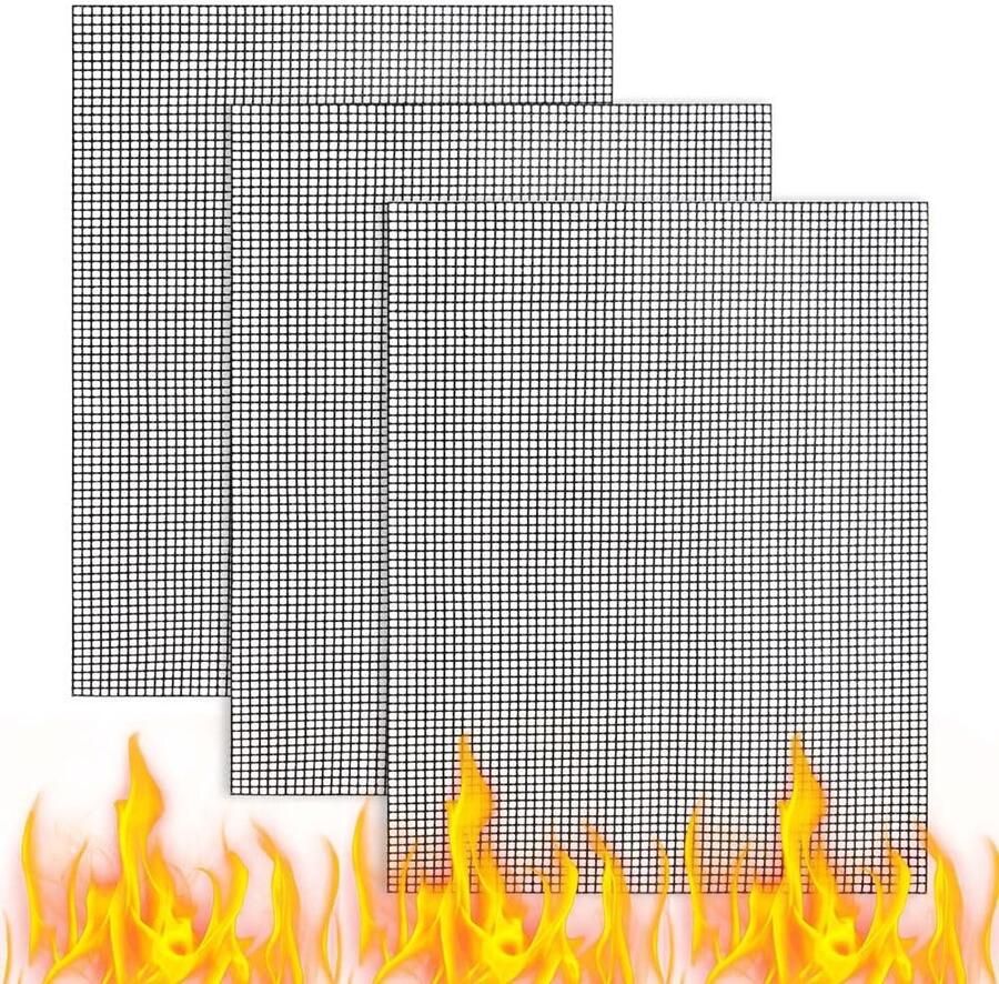 BBQ Grillmat Zwart 33 x 40 cm Hittebestendig PTFE Voor Binnen en Buiten