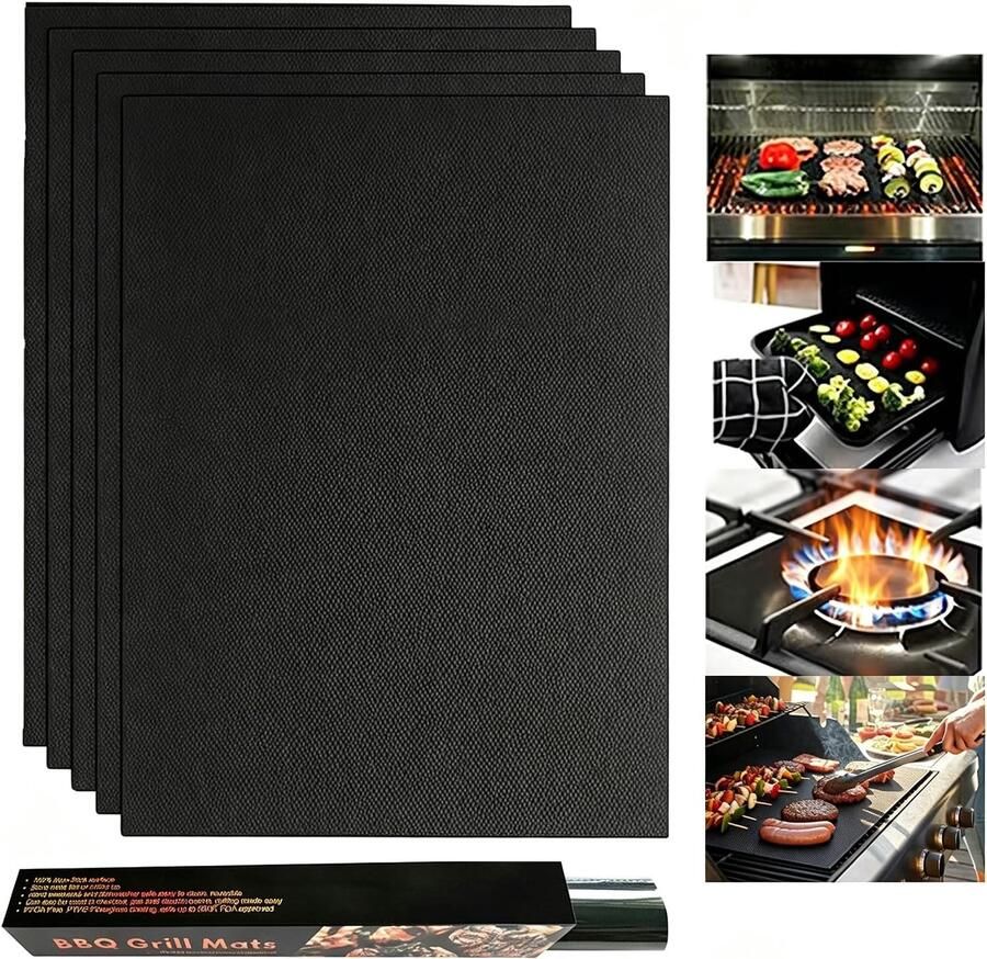 BBQ Grillmatten Zwart 40 x 33 cm Herbruikbare Anti-aanbakmatten Voor Gas- en Elektrische Grills
