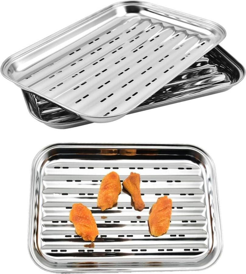 BBQ Grillschalen Roestvrij Staal 34 5 x 24 2 x 2 7 cm Herbruikbare Grillschalen Voor Gasbarbecue en Oven