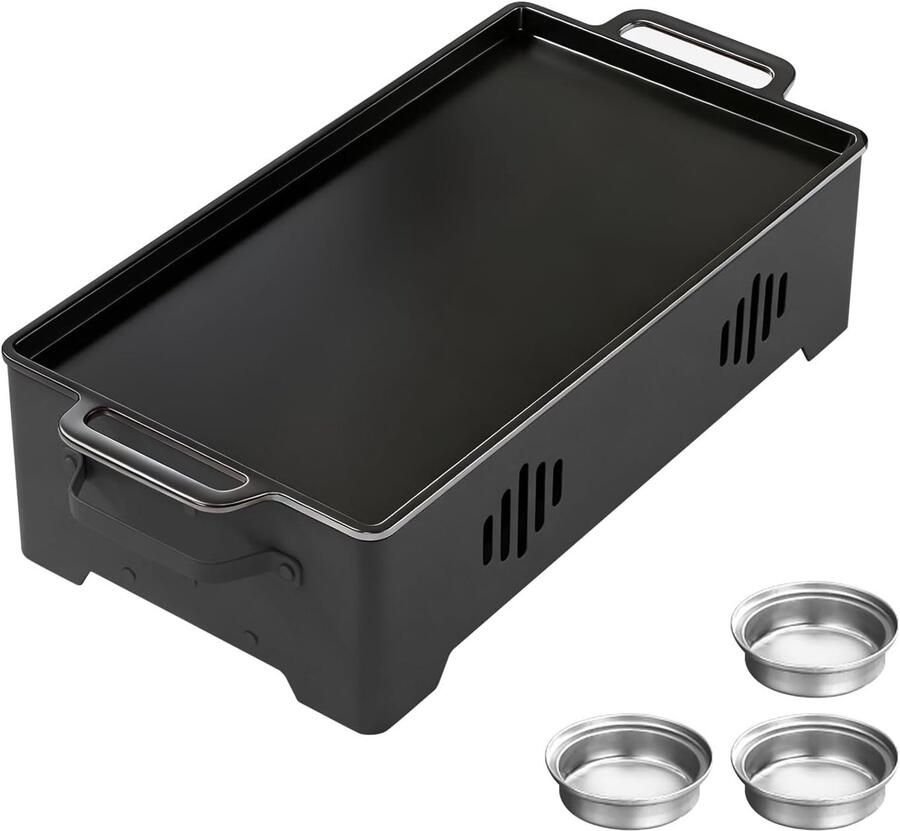 BBQ Warming Plate Zwart 40 x 18 5 x 8 5 cm Aluminium Verwarmingsplaat met Roestvrijstalen Kommen Voor Barbecues en Feesten
