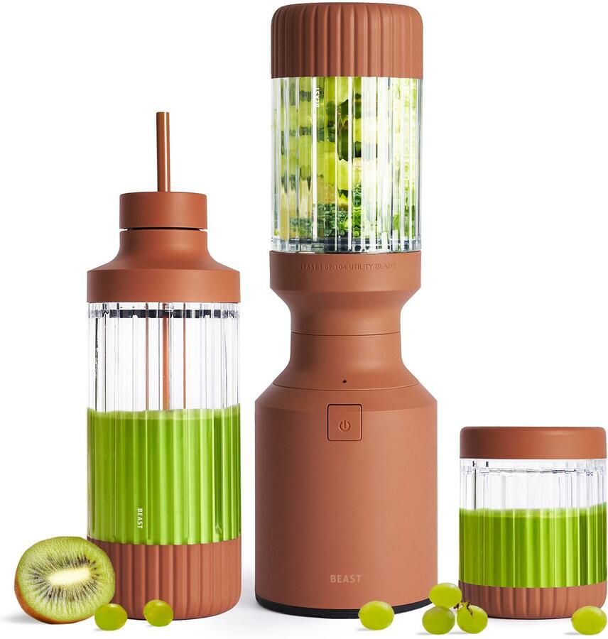 Beast Blender Smoothie maker met 3 to-go bekers 850W 785 ml Met bewaardoppen en draagclip Voor mixen van bevroren fruit & ijs Terra