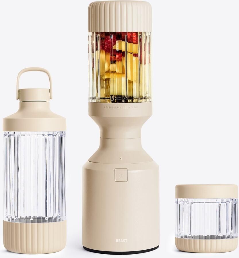 Beast Mega 1200 Plus Compacte Hoogvermogen Blender Smoothie To Go 1200W 3 XL Tritan Bekers Mixt Moeiteloos IJs & Bevroren Fruit Zand