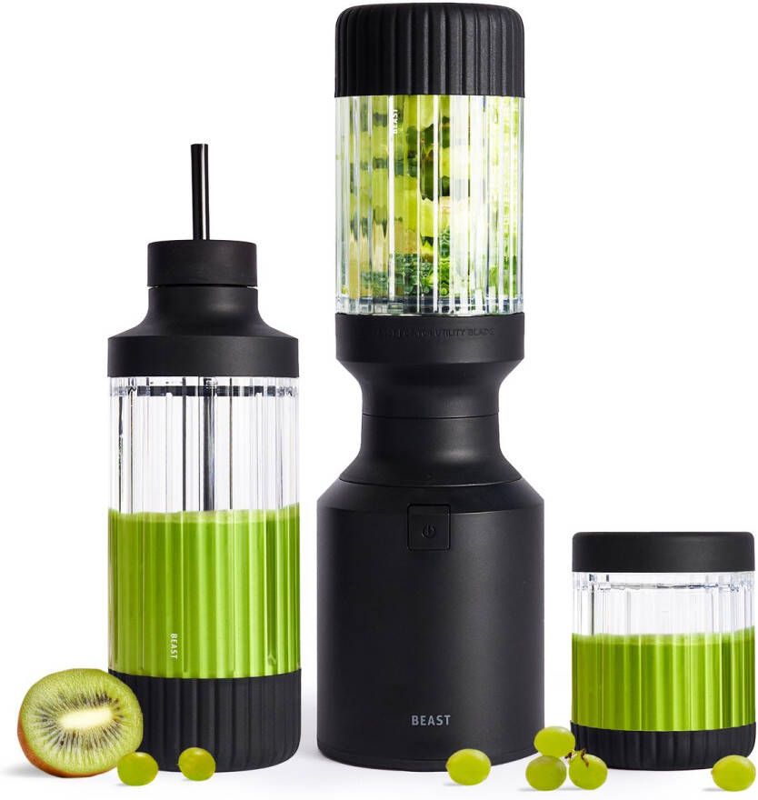 Beast Blender 3 To-go bekers 785 ml Smoothie maker met bewaardoppen drinkdop en draagdop 850 W Ideaal voor smoothies en sauzen Zwart