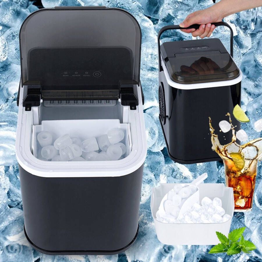 Bedee 1L ijsblokjesmachine 105W Zwart Infraroodsensor Zelfreinigende functie Zichtbaar helder venster