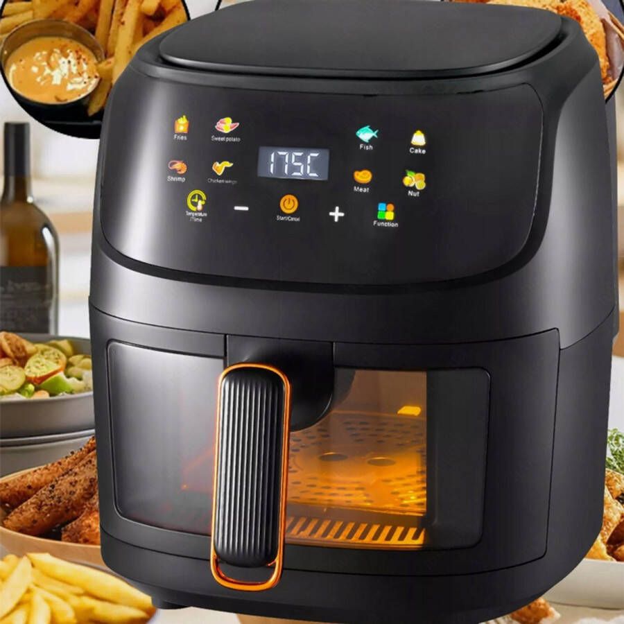 Bedee 8L Airfryer 1350W met heteluchtcirculatiesysteem uittrekbare frituurmand oververhittingsbeveiliging zwart