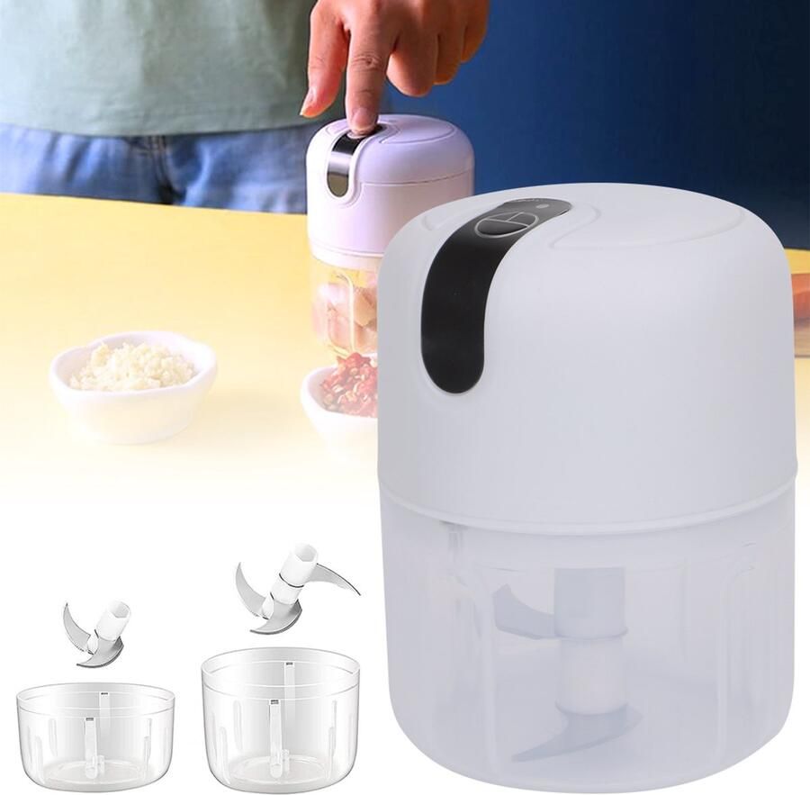 Bedee Hakmolen Elektrisch Mini Food Processor Portable Chopper 100 & 250 ml Dubbele Bekers Dubbel & Drievoudig Mes Draadloos Voor Knoflook & Ui & Gember & Babyvoeding Keukenmachine