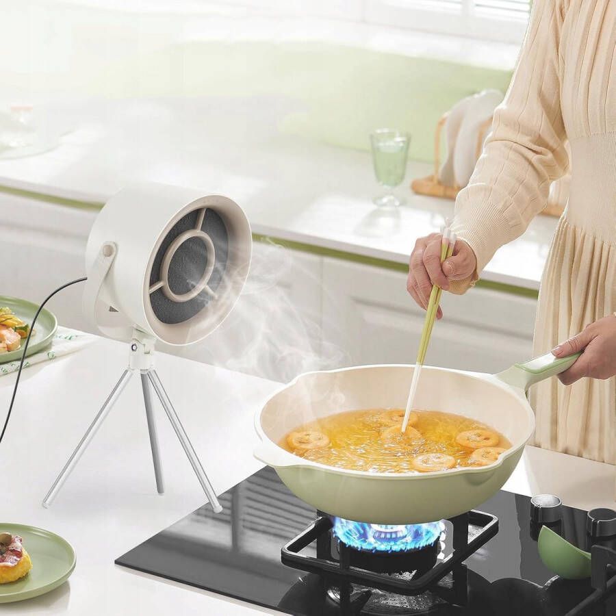 Bedee Mini afzuigkap 3 snelheden 1200Pa sterke zuigkracht Stille werking Draagbaar en afneembaar Crèmewit