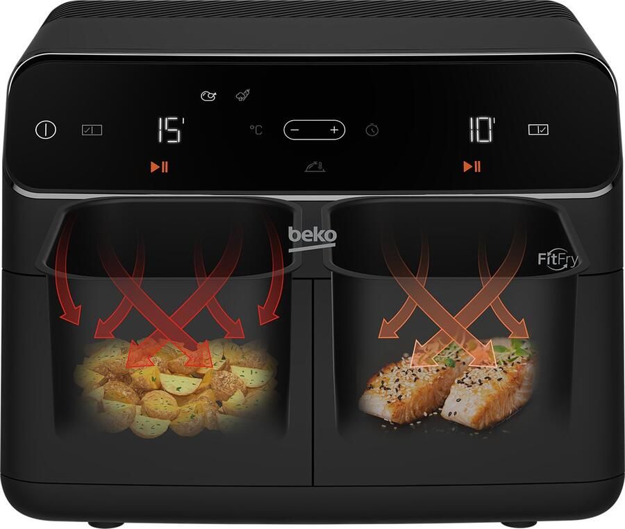Beko Multifunctionele heteluchtfriteuse FRL5388B 2400 W 8 5 L voor 2 kg friet 2 tanks (2x 4 5 L) Zwart
