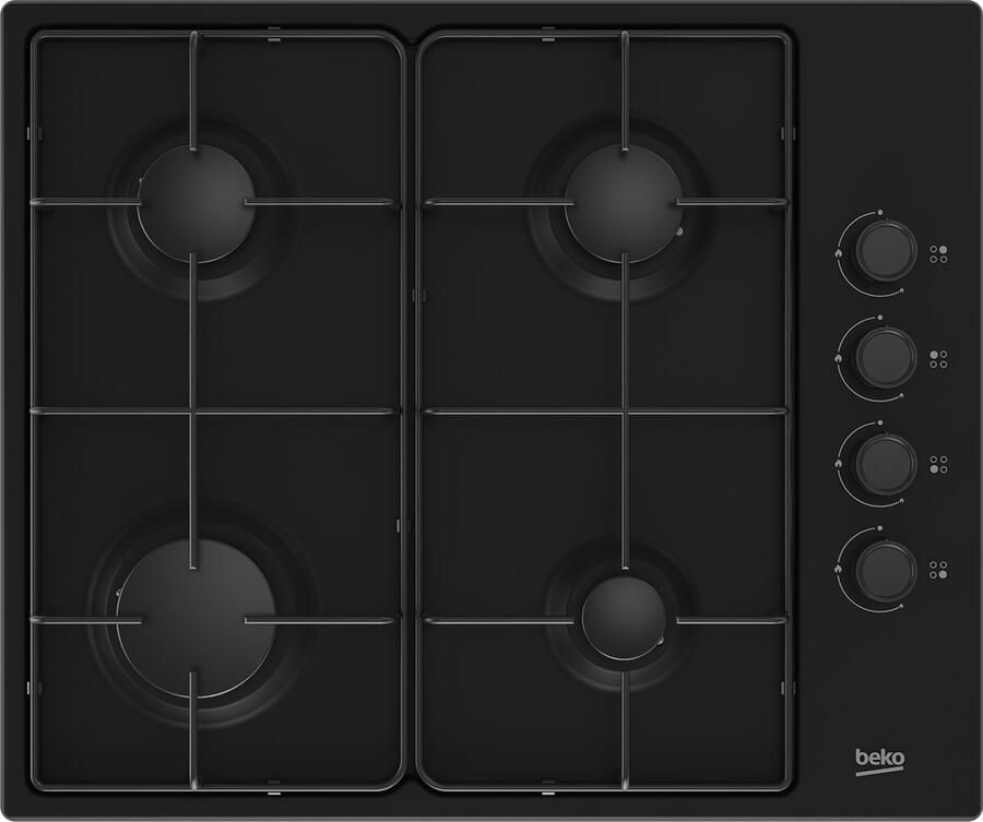 Beko HIBG64120SB Serie Inbouw gaskookplaat 4 Branders Wokbrander Zwart