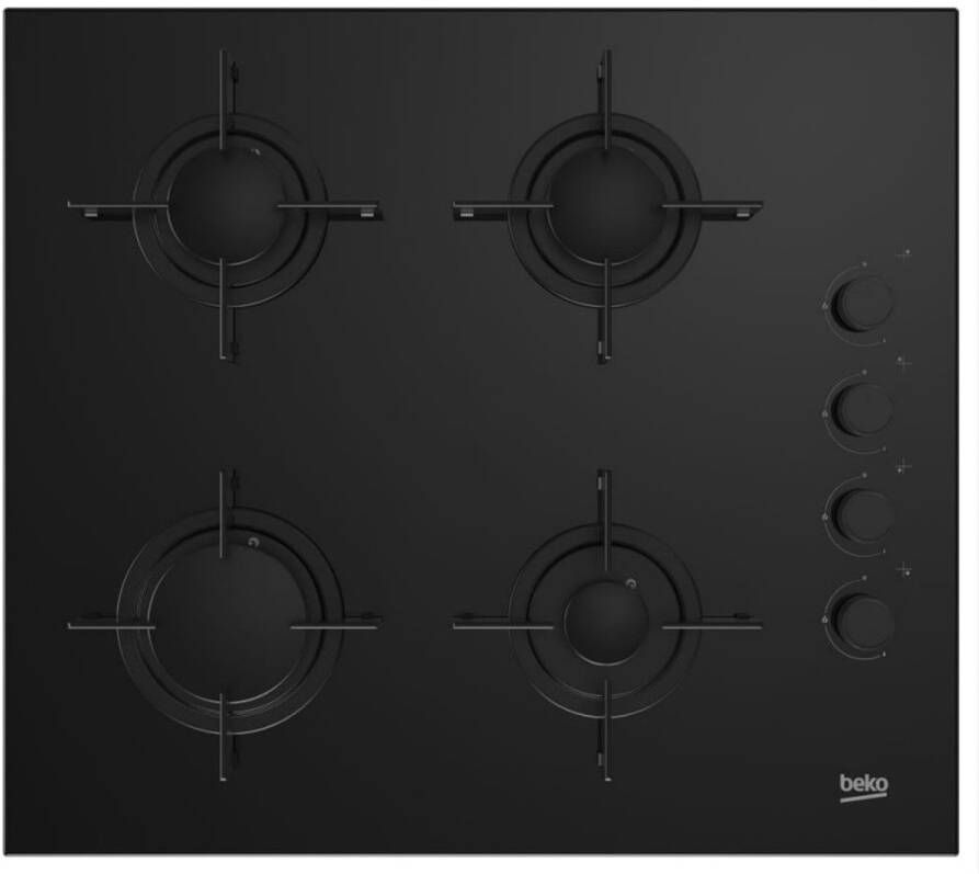 Beko HILG64120S Inbouw gaskookplaat 4 zone(s) Draaiknop bediening Ingebouwd Zwart
