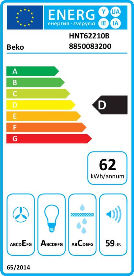Beko HNT 62210 B 224 m³ uur Semi-inbouw (uittrekbaar) Zwart D