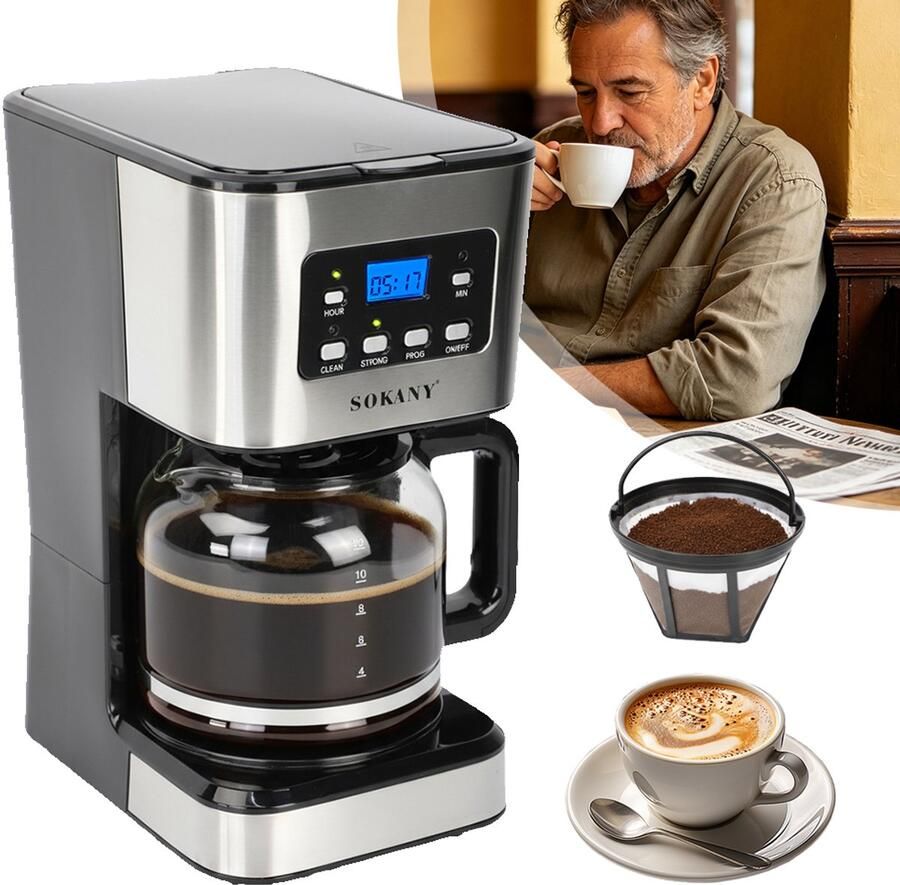 BENALLA Programmeerbaar Koffiezetapparaat Druppelkoffiezetapparaten Normaal En Sterk Brouwmodel Automatische Uitschakeling