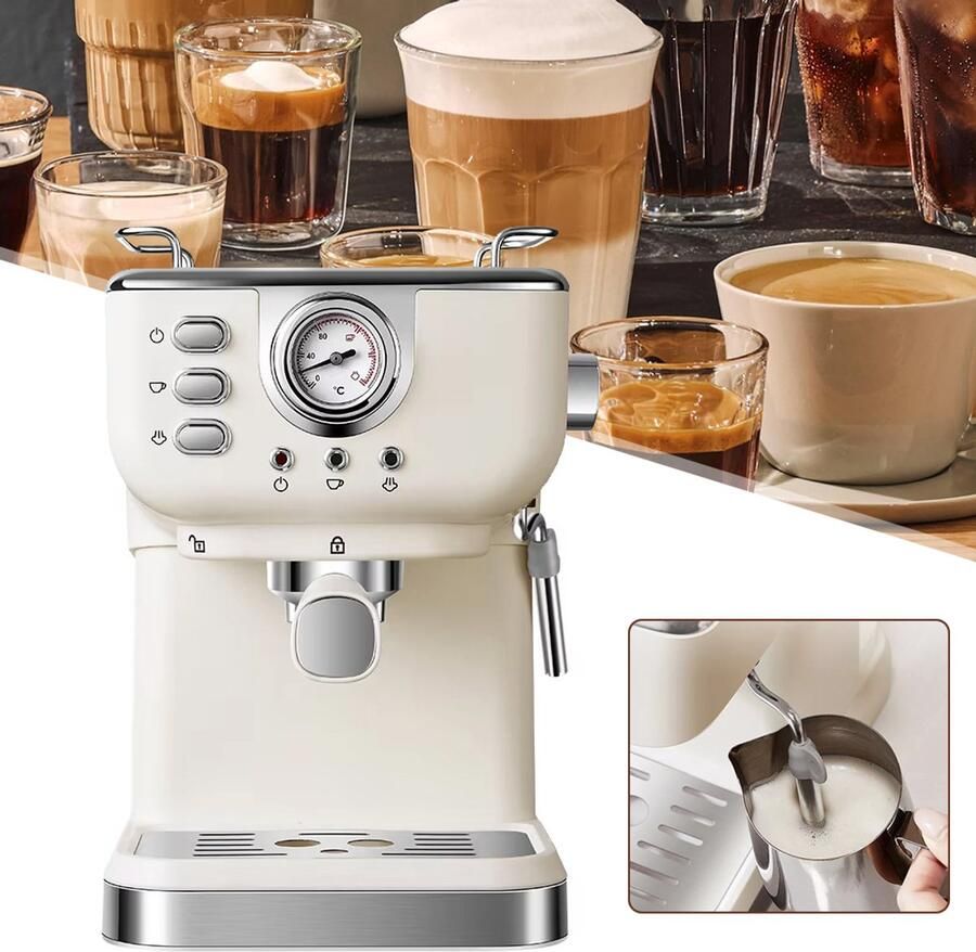 BENALLA Retro Espressomachine Koffiezetapparaat Met Melkschuimer En Stoomdrukregeling Afneembare Watertank Van 1 5 Liter