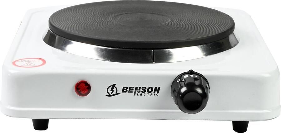 Benson Compacte elektrische kookplaat 1000 watt wit 21 x 21 x 6 cm